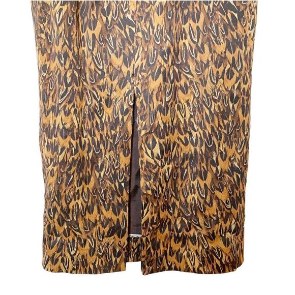 Brown Michael Kors Collection Feather Print Midi Dress Women’s Size 2 Made Italy - Picture 5 of 12
